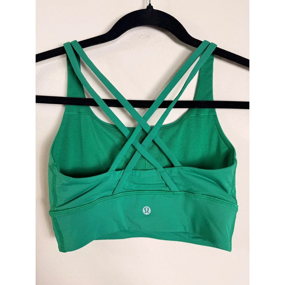 Lululemon Energy Bra Longline Maldives Green Strappy Yoga Bra LW2EB9S Size 4